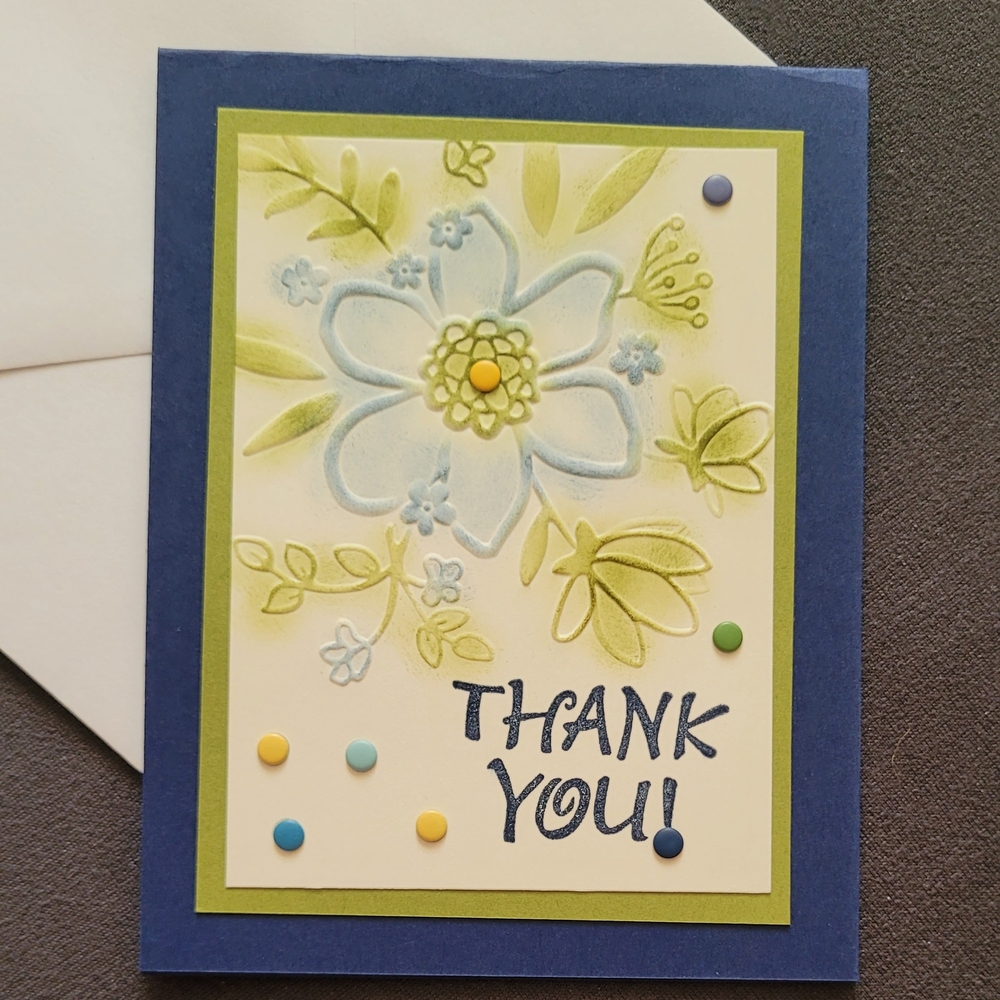 Floral Thank You Card with Blue and Green Accents